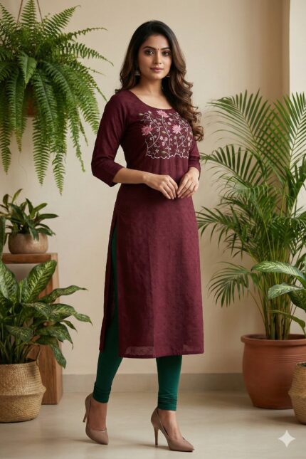 Premium Hakoba Cotton Embroidered Kurti